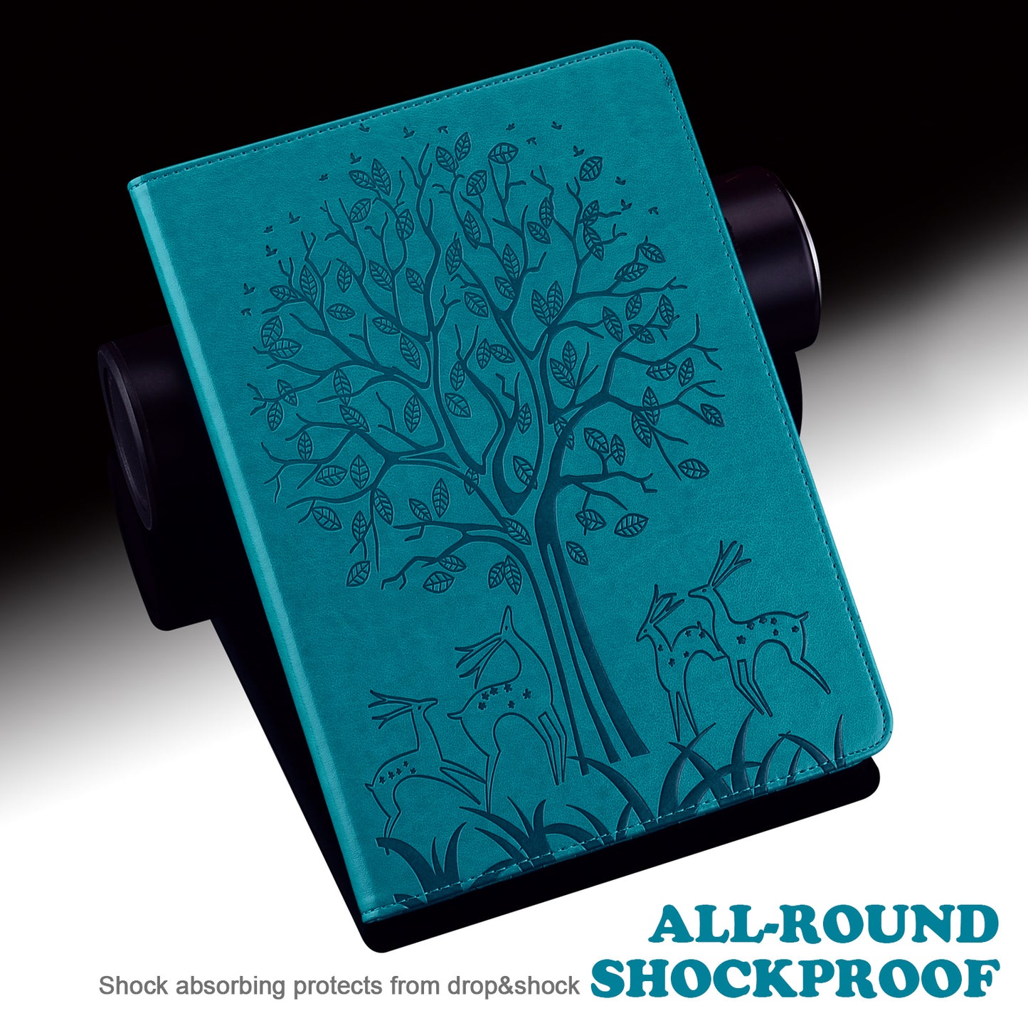 For Oppo Pad Tree Deer Imprinted Stand PU Leather Tablet Cover Card Holder Protective Case with Elastic Band Closure