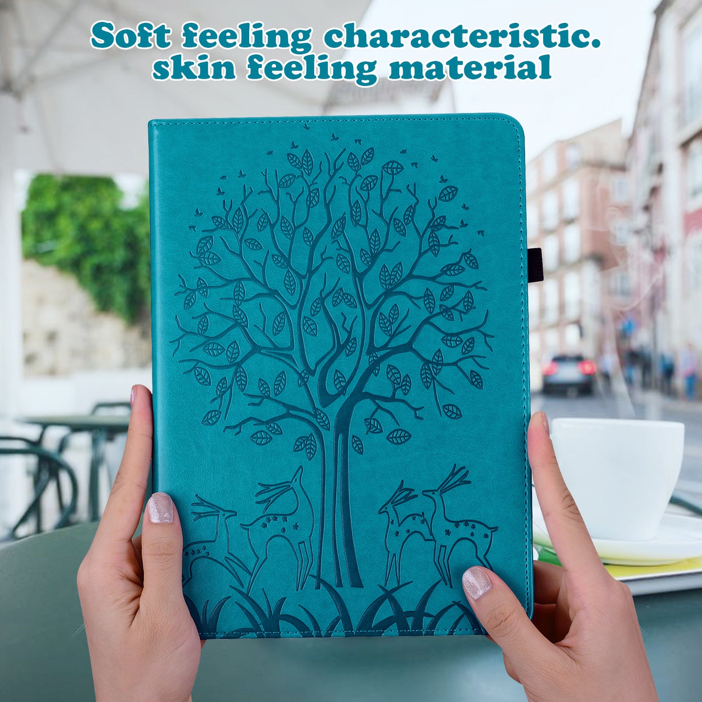 For Oppo Pad Tree Deer Imprinted Stand PU Leather Tablet Cover Card Holder Protective Case with Elastic Band Closure