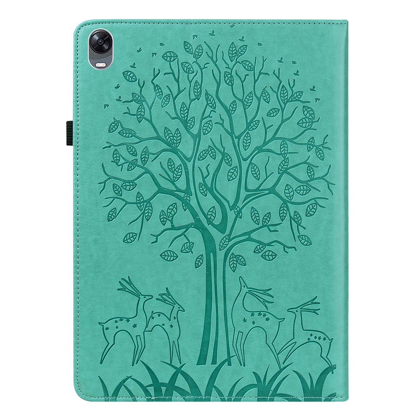 For Oppo Pad Tree Deer Imprinted Stand PU Leather Tablet Cover Card Holder Protective Case with Elastic Band Closure