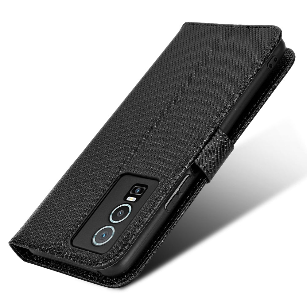 All-inclusive Protection Phone Case for vivo Y76 5G Anti-fall PU Leather Magnetic Wallet Stand Shell Folio Flip Cover with Diamond Texture