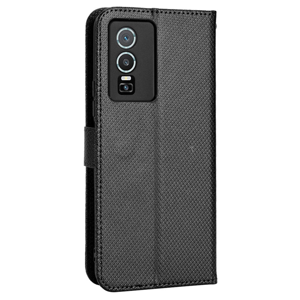 All-inclusive Protection Phone Case for vivo Y76 5G Anti-fall PU Leather Magnetic Wallet Stand Shell Folio Flip Cover with Diamond Texture