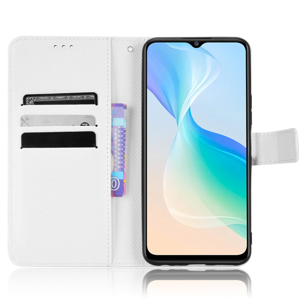 All-inclusive Protection Phone Case for vivo Y76 5G Anti-fall PU Leather Magnetic Wallet Stand Shell Folio Flip Cover with Diamond Texture