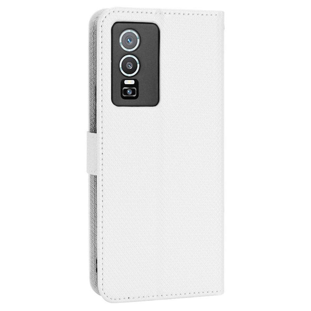 All-inclusive Protection Phone Case for vivo Y76 5G Anti-fall PU Leather Magnetic Wallet Stand Shell Folio Flip Cover with Diamond Texture