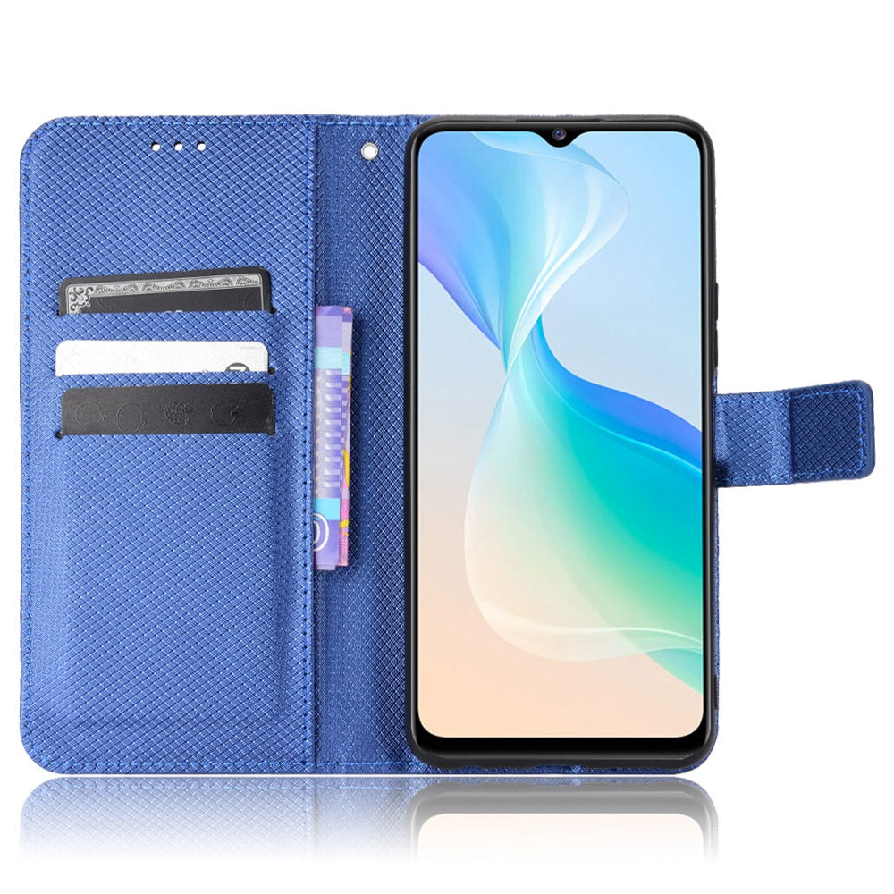 All-inclusive Protection Phone Case for vivo Y76 5G Anti-fall PU Leather Magnetic Wallet Stand Shell Folio Flip Cover with Diamond Texture