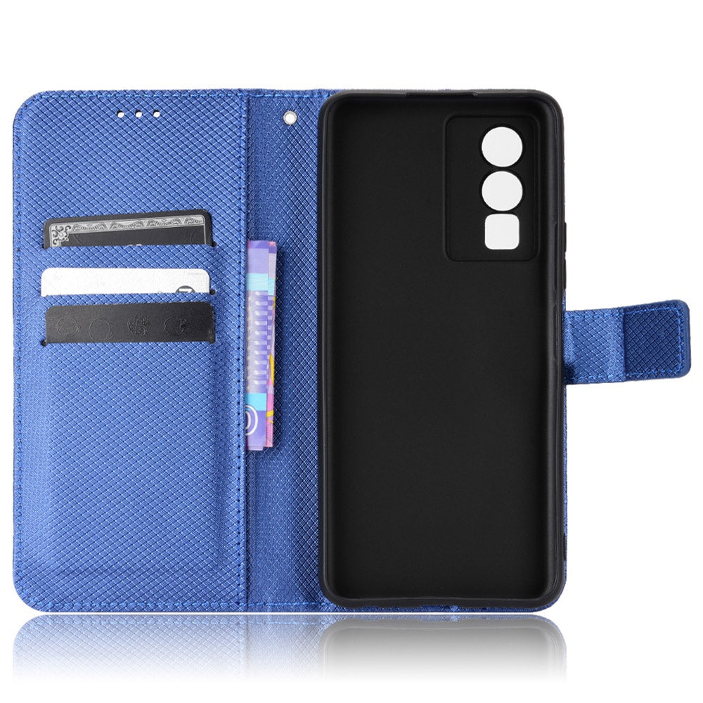 All-inclusive Protection Phone Case for vivo Y76 5G Anti-fall PU Leather Magnetic Wallet Stand Shell Folio Flip Cover with Diamond Texture