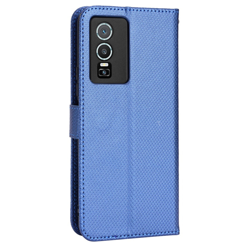 All-inclusive Protection Phone Case for vivo Y76 5G Anti-fall PU Leather Magnetic Wallet Stand Shell Folio Flip Cover with Diamond Texture