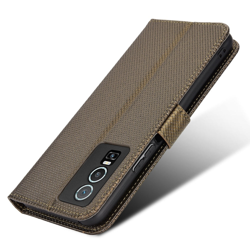 All-inclusive Protection Phone Case for vivo Y76 5G Anti-fall PU Leather Magnetic Wallet Stand Shell Folio Flip Cover with Diamond Texture