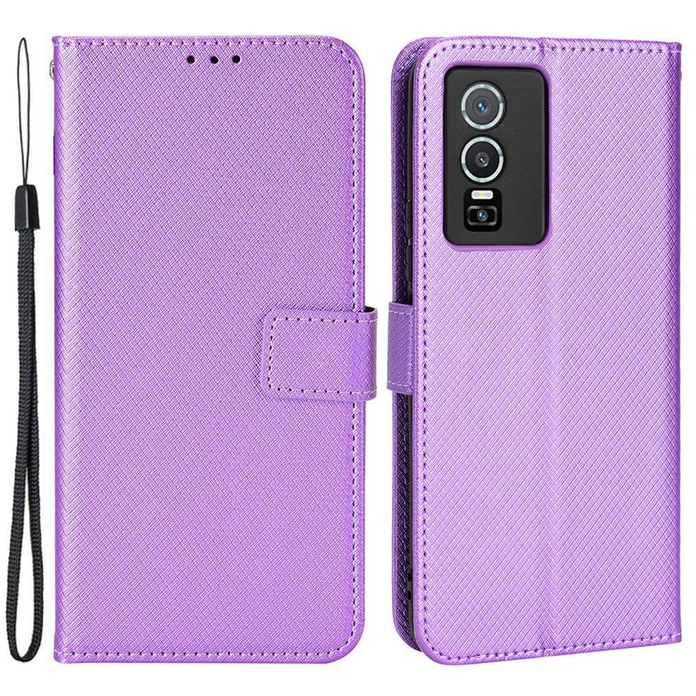 All-inclusive Protection Phone Case for vivo Y76 5G Anti-fall PU Leather Magnetic Wallet Stand Shell Folio Flip Cover with Diamond Texture