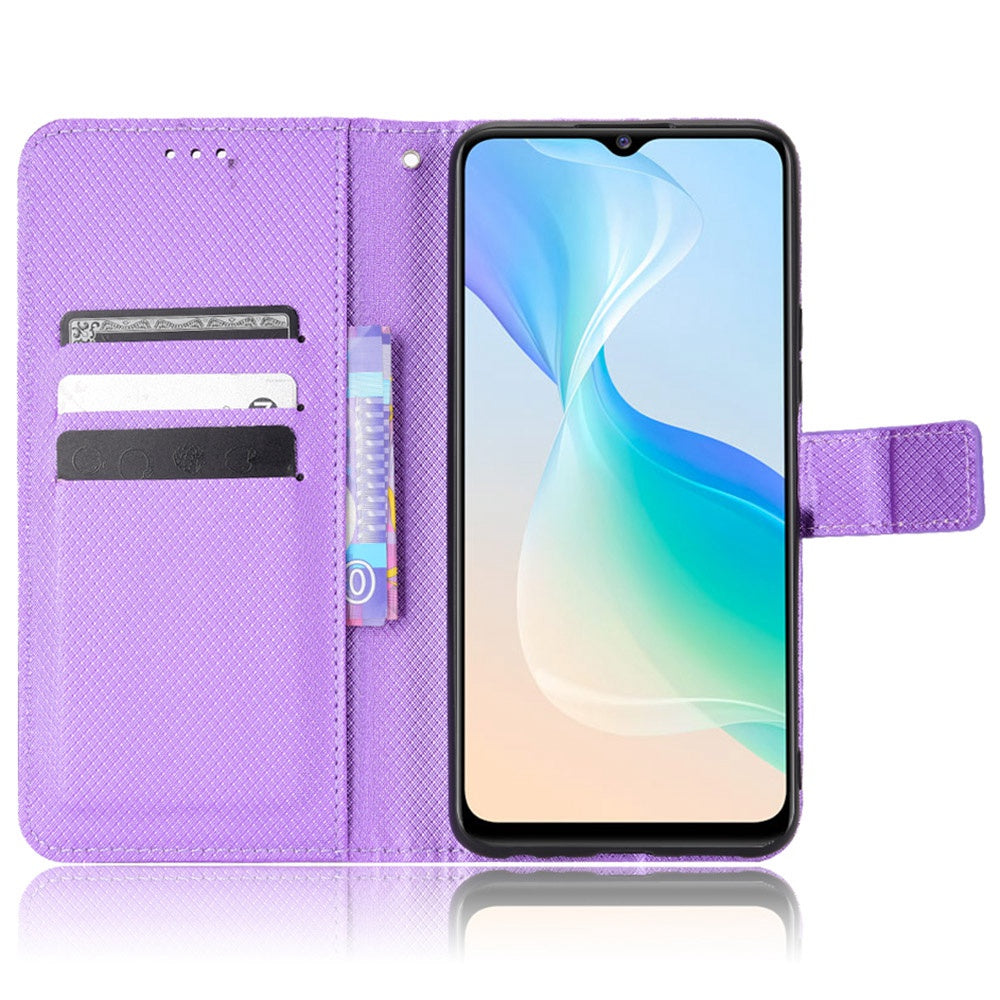 All-inclusive Protection Phone Case for vivo Y76 5G Anti-fall PU Leather Magnetic Wallet Stand Shell Folio Flip Cover with Diamond Texture