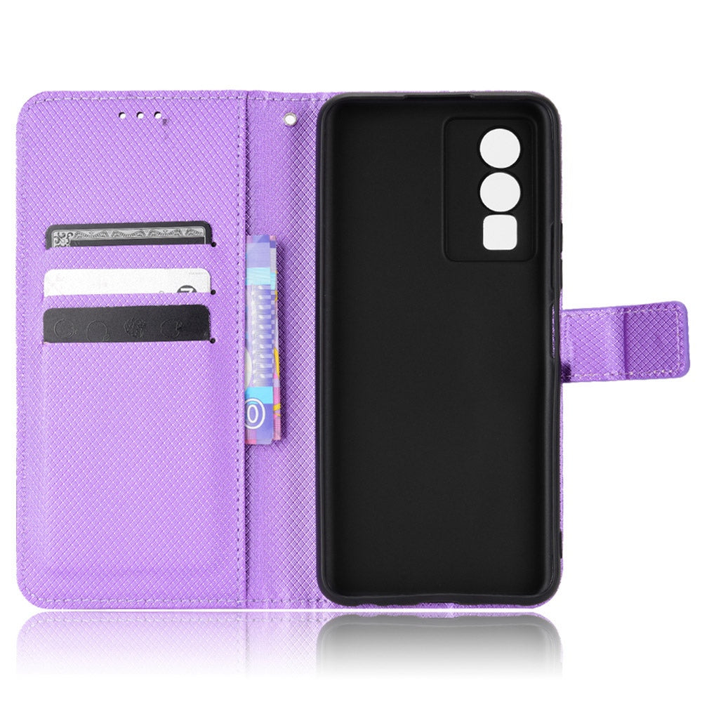 All-inclusive Protection Phone Case for vivo Y76 5G Anti-fall PU Leather Magnetic Wallet Stand Shell Folio Flip Cover with Diamond Texture