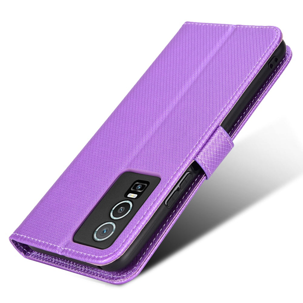 All-inclusive Protection Phone Case for vivo Y76 5G Anti-fall PU Leather Magnetic Wallet Stand Shell Folio Flip Cover with Diamond Texture