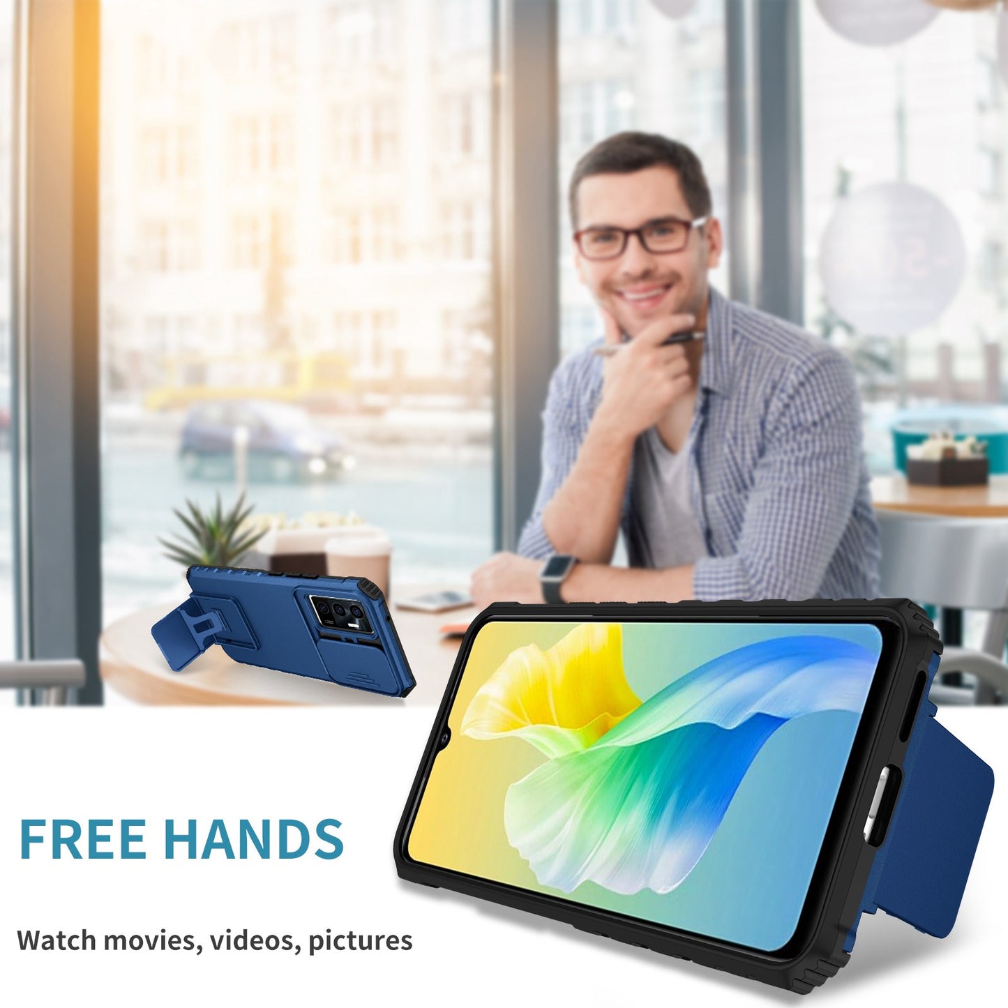 Protective Phone Case for vivo V23e 5G/S10e 5G Kickstand PC + TPU Cover with Sliding Camera Protection