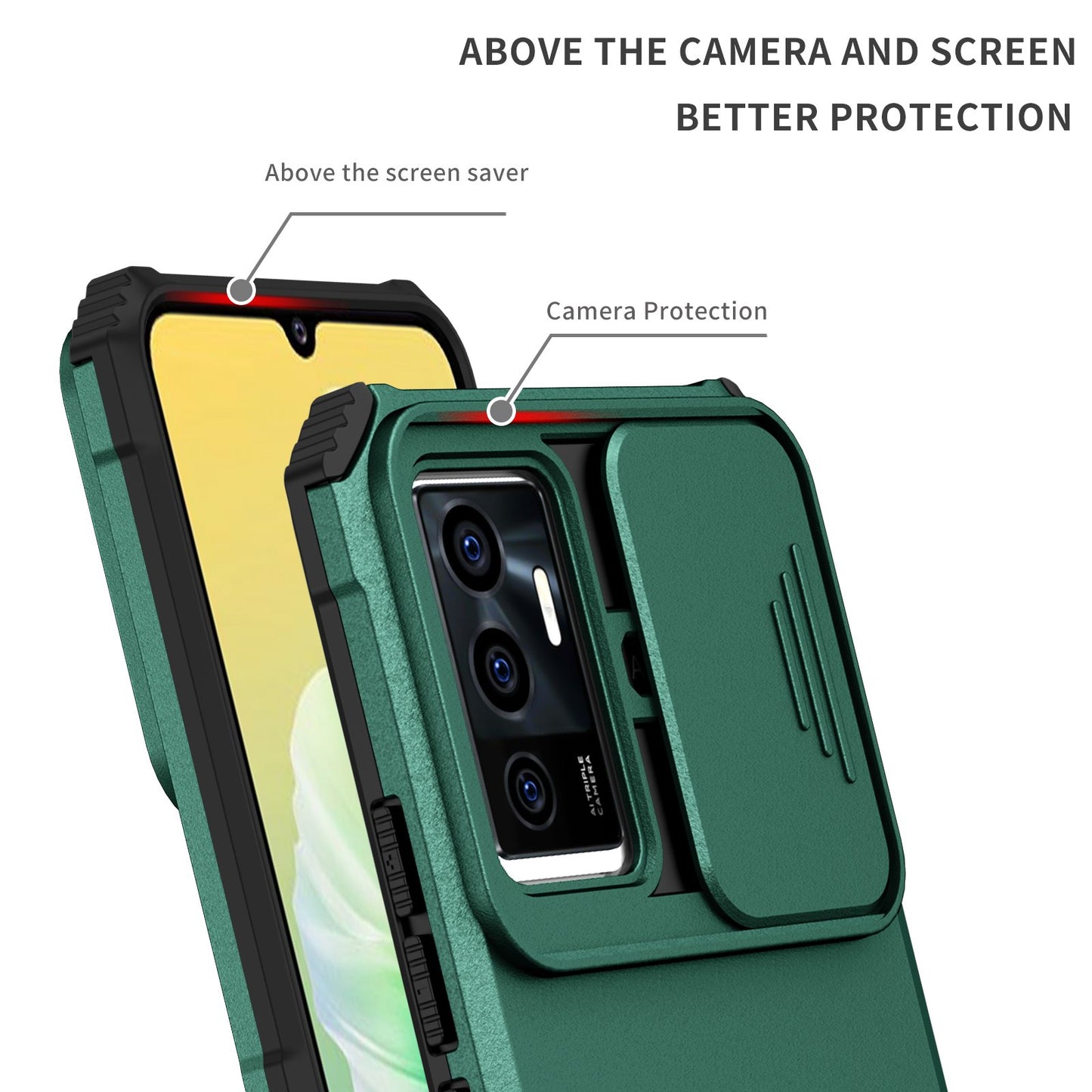 Protective Phone Case for vivo V23e 5G/S10e 5G Kickstand PC + TPU Cover with Sliding Camera Protection