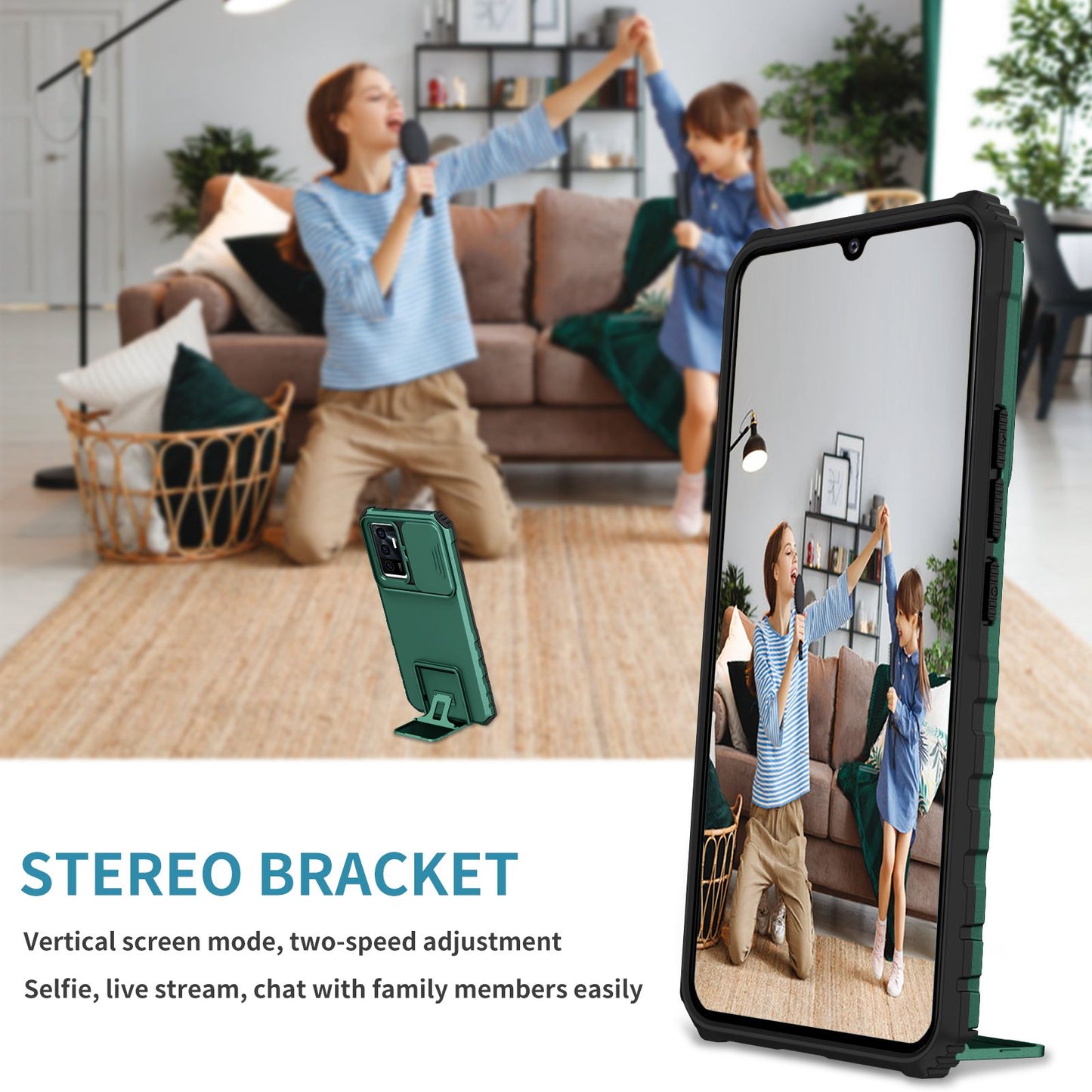 Protective Phone Case for vivo V23e 5G/S10e 5G Kickstand PC + TPU Cover with Sliding Camera Protection