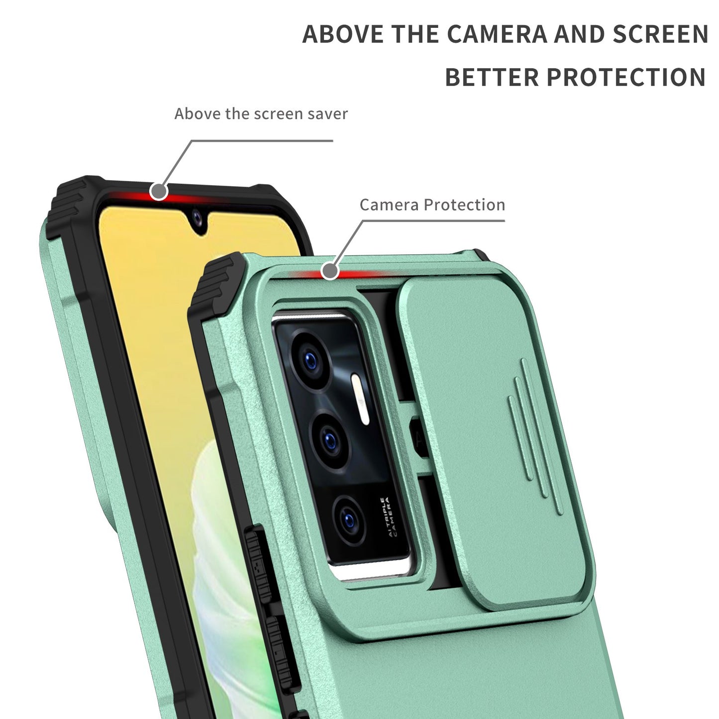 Protective Phone Case for vivo V23e 5G/S10e 5G Kickstand PC + TPU Cover with Sliding Camera Protection