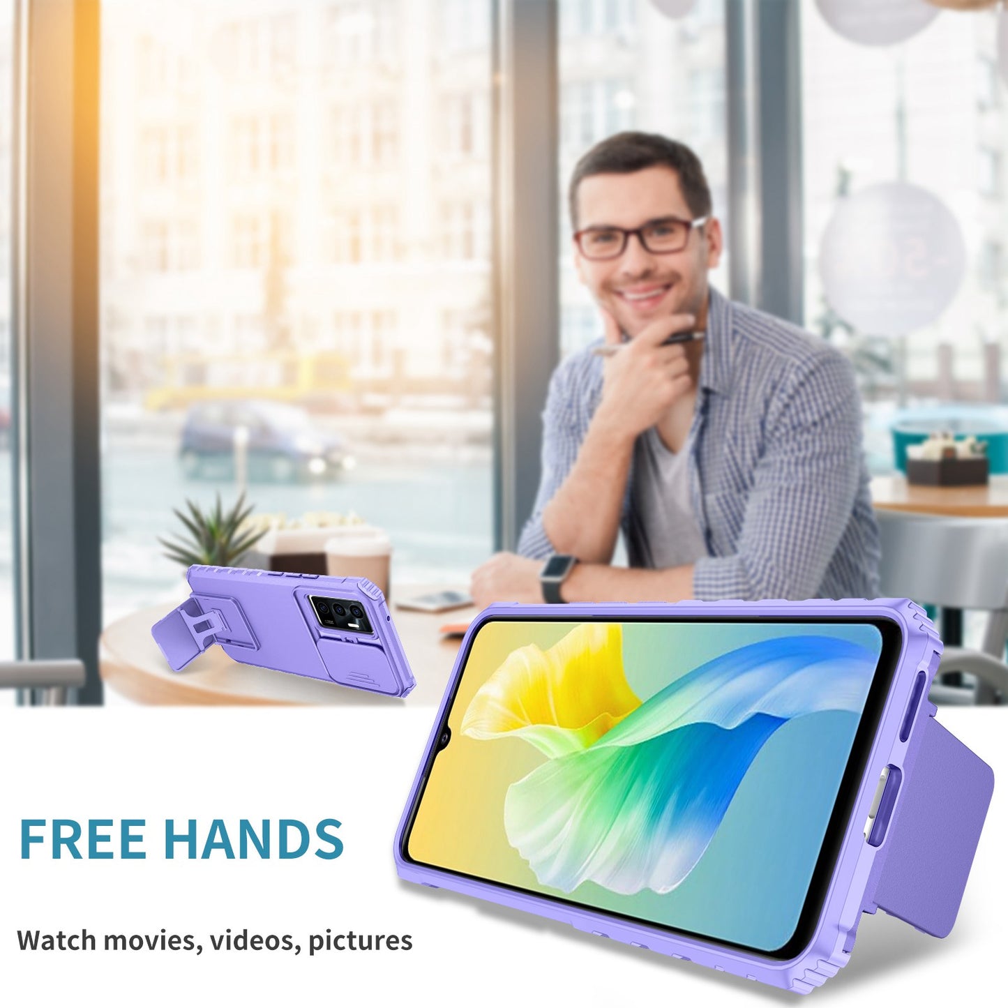 Protective Phone Case for vivo V23e 5G/S10e 5G Kickstand PC + TPU Cover with Sliding Camera Protection