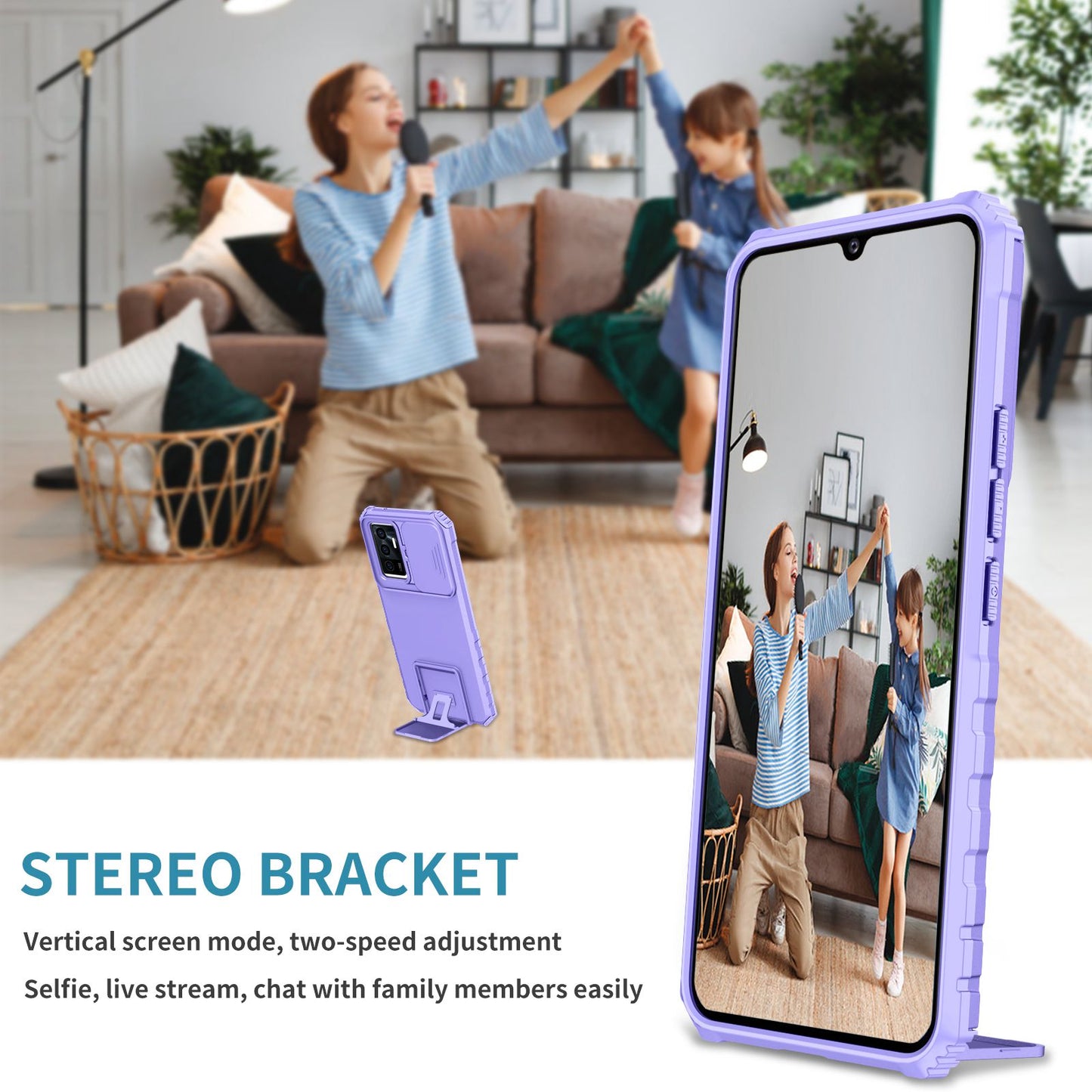 Protective Phone Case for vivo V23e 5G/S10e 5G Kickstand PC + TPU Cover with Sliding Camera Protection