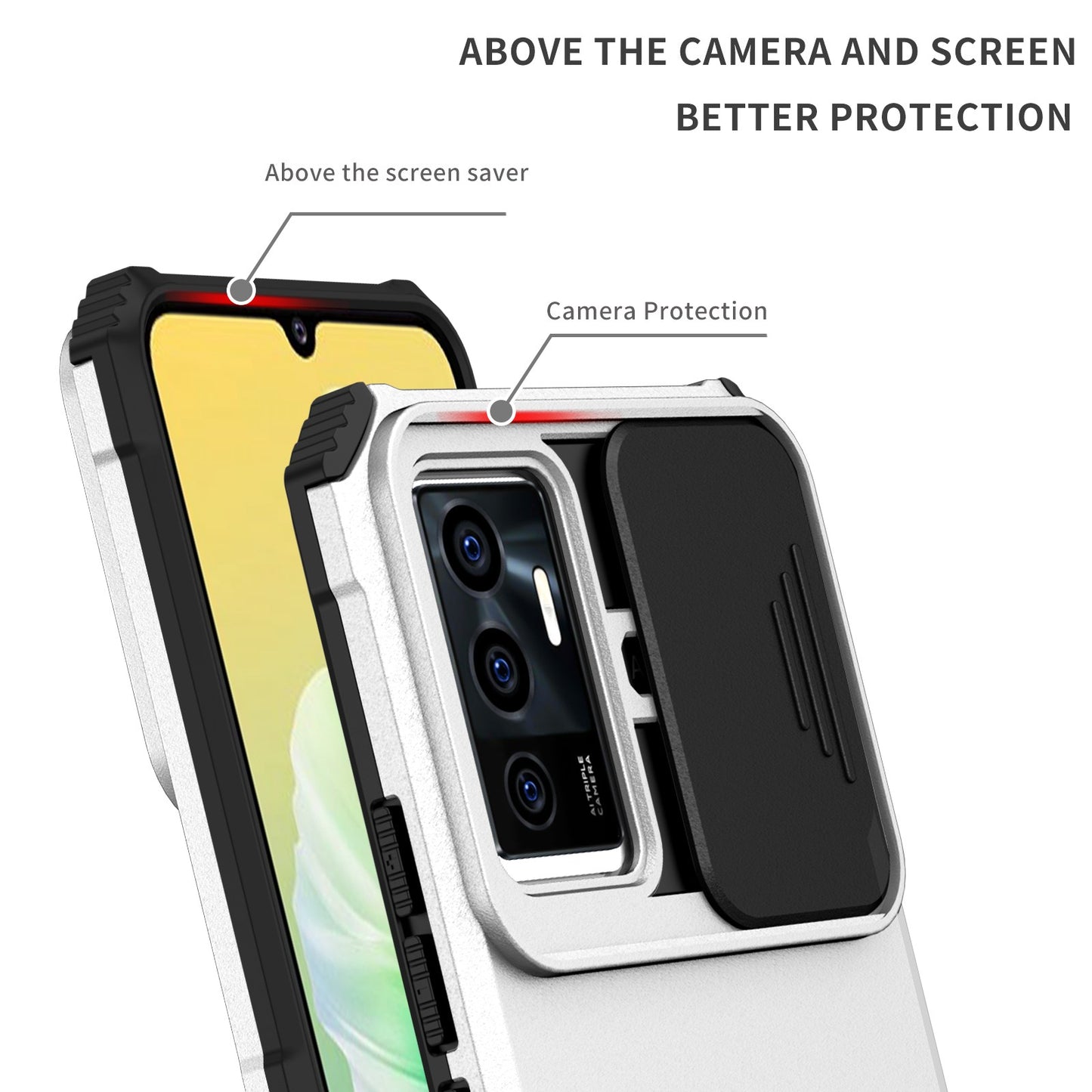 Protective Phone Case for vivo V23e 5G/S10e 5G Kickstand PC + TPU Cover with Sliding Camera Protection