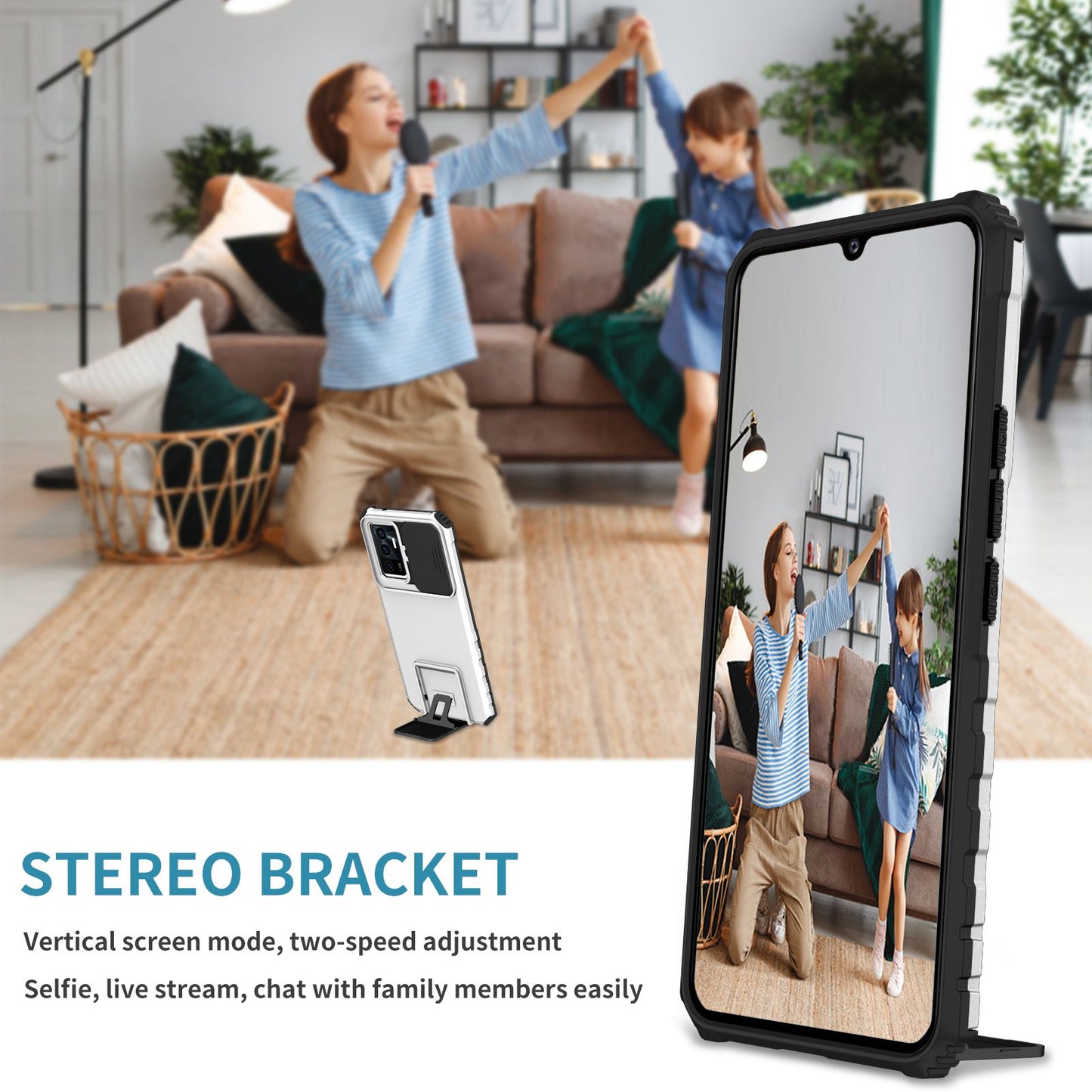 Protective Phone Case for vivo V23e 5G/S10e 5G Kickstand PC + TPU Cover with Sliding Camera Protection