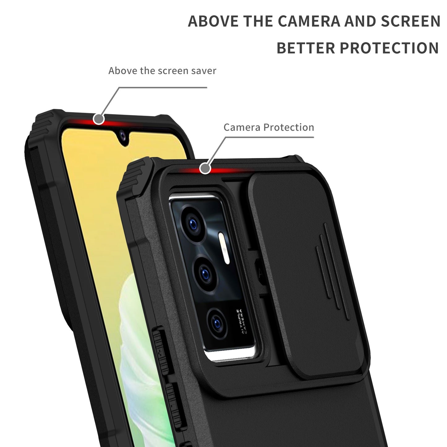 Protective Phone Case for vivo V23e 5G/S10e 5G Kickstand PC + TPU Cover with Sliding Camera Protection
