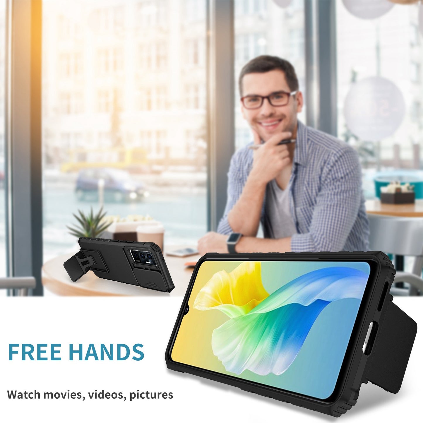 Protective Phone Case for vivo V23e 5G/S10e 5G Kickstand PC + TPU Cover with Sliding Camera Protection