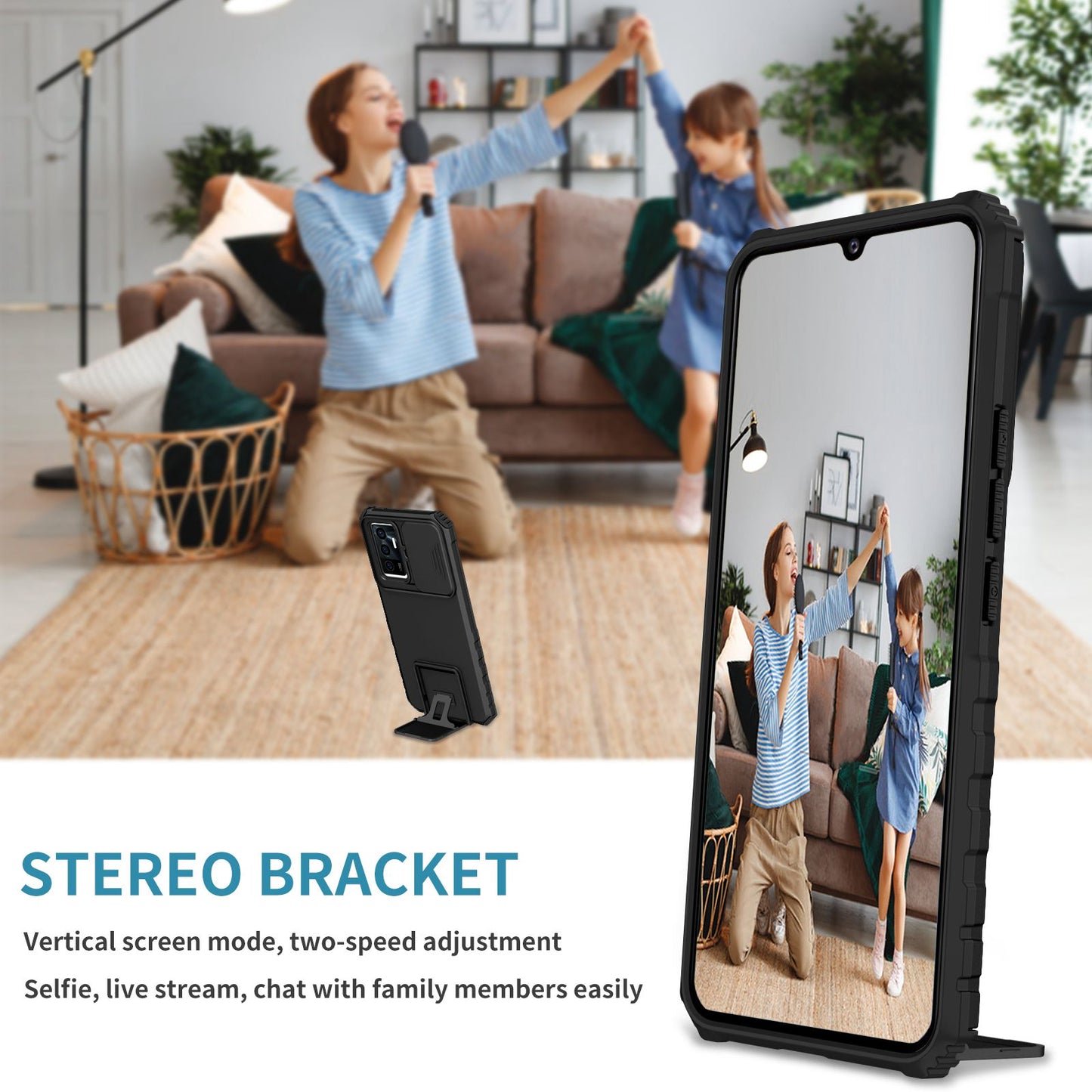 Protective Phone Case for vivo V23e 5G/S10e 5G Kickstand PC + TPU Cover with Sliding Camera Protection
