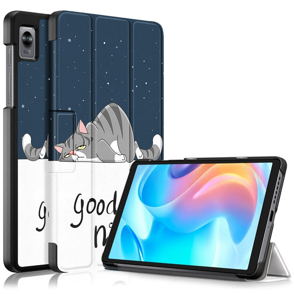 For Realme Pad Mini Trifold Leather Tablet Case Pattern Printed Folio Flip Magnetic Clasp Anti-fall Cover