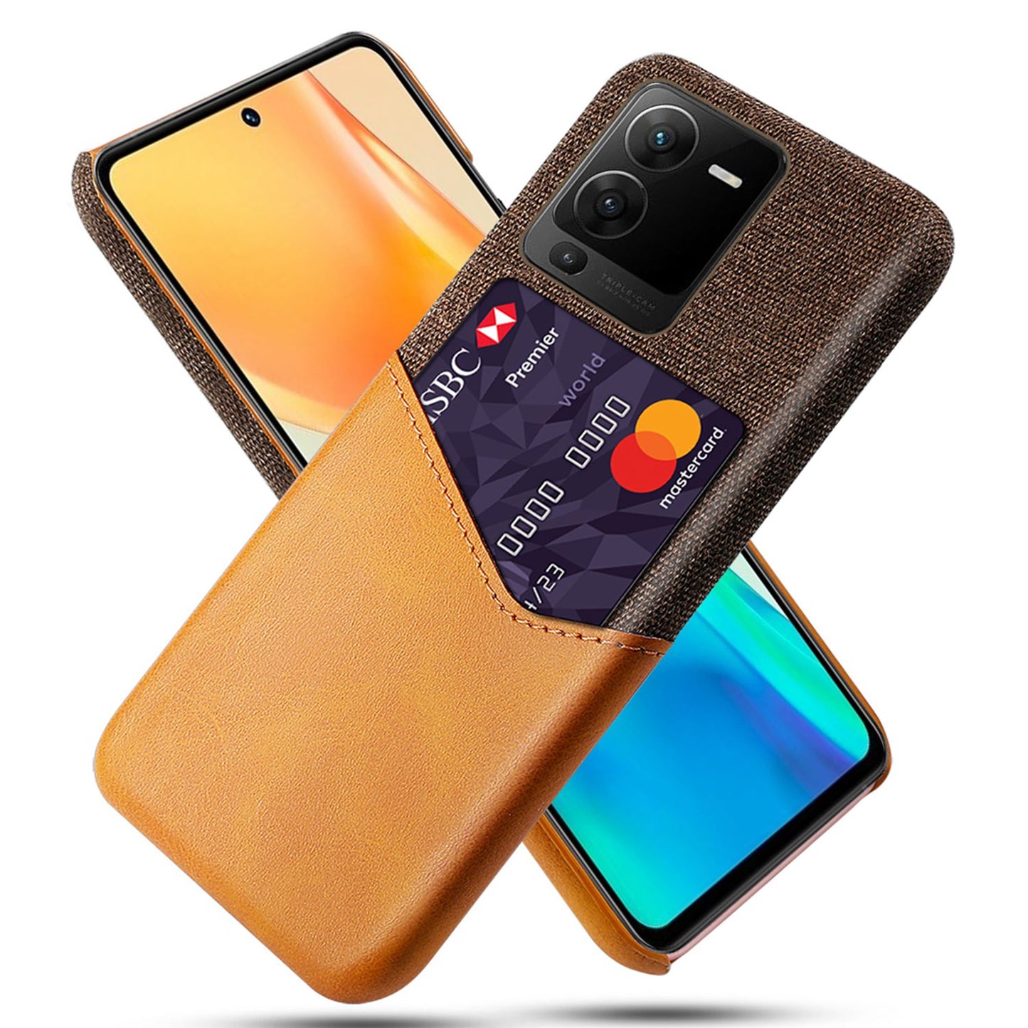 For vivo S15 Pro 5G Shock-resistant Cloth Texture Card Holder Phone Case PU Leather Coated PC Protective Cover