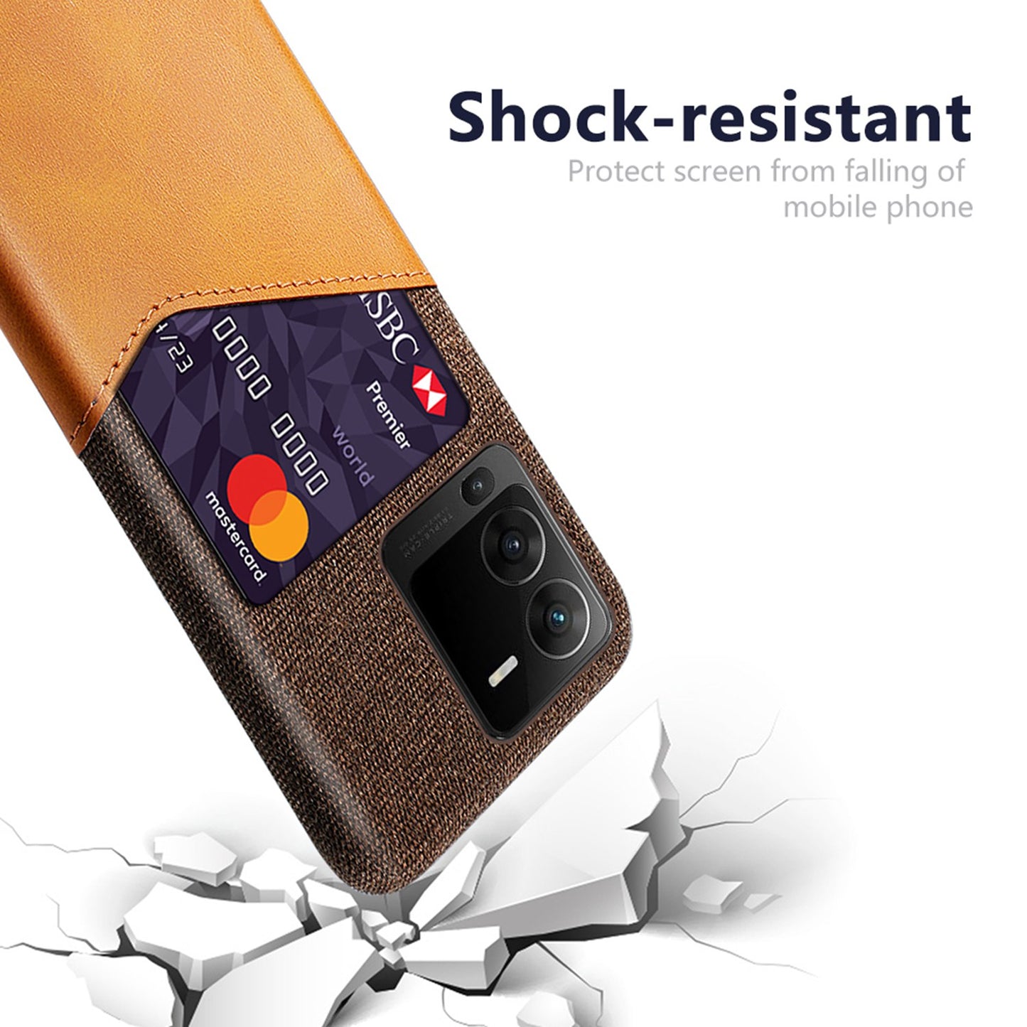 For vivo S15 Pro 5G Shock-resistant Cloth Texture Card Holder Phone Case PU Leather Coated PC Protective Cover
