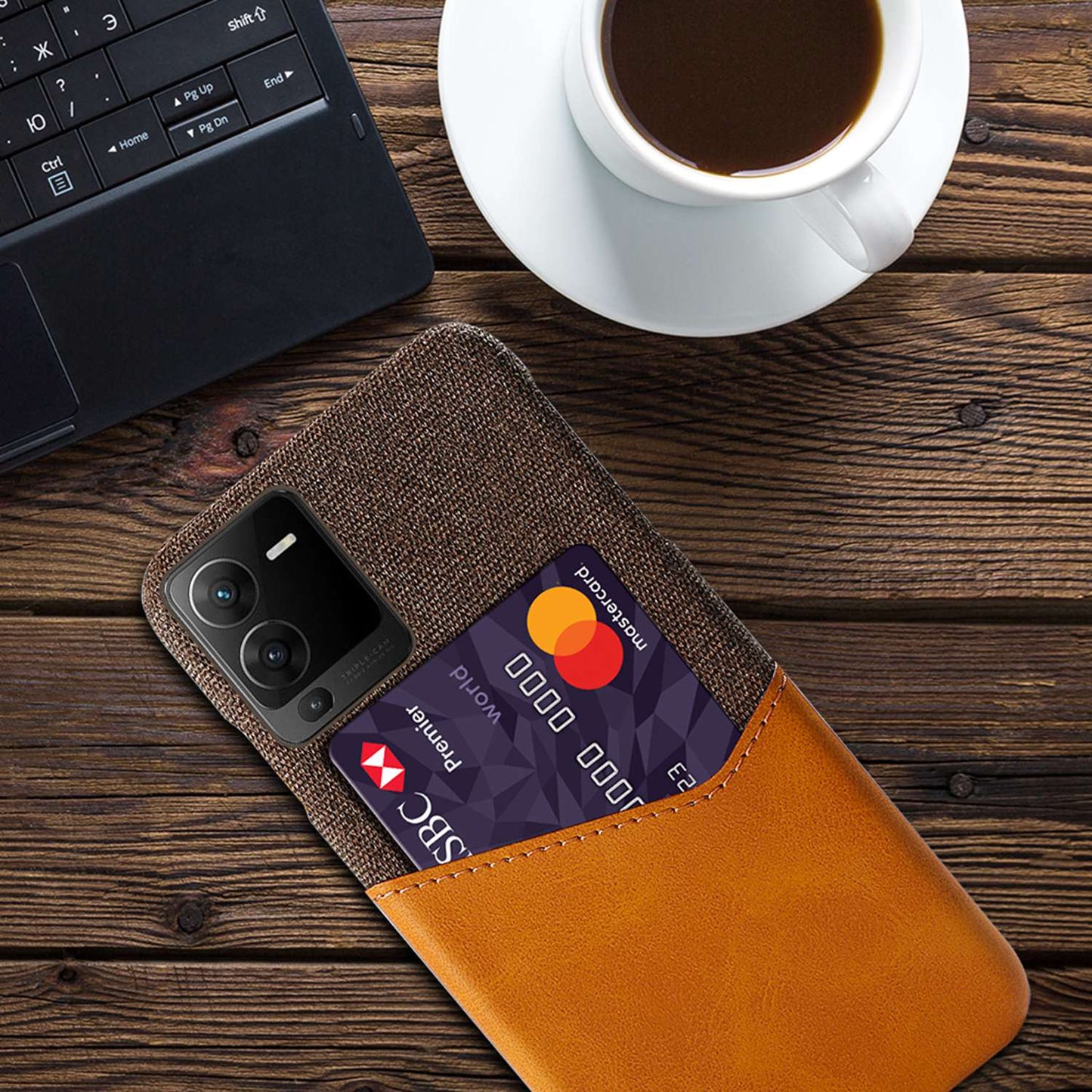 For vivo S15 Pro 5G Shock-resistant Cloth Texture Card Holder Phone Case PU Leather Coated PC Protective Cover