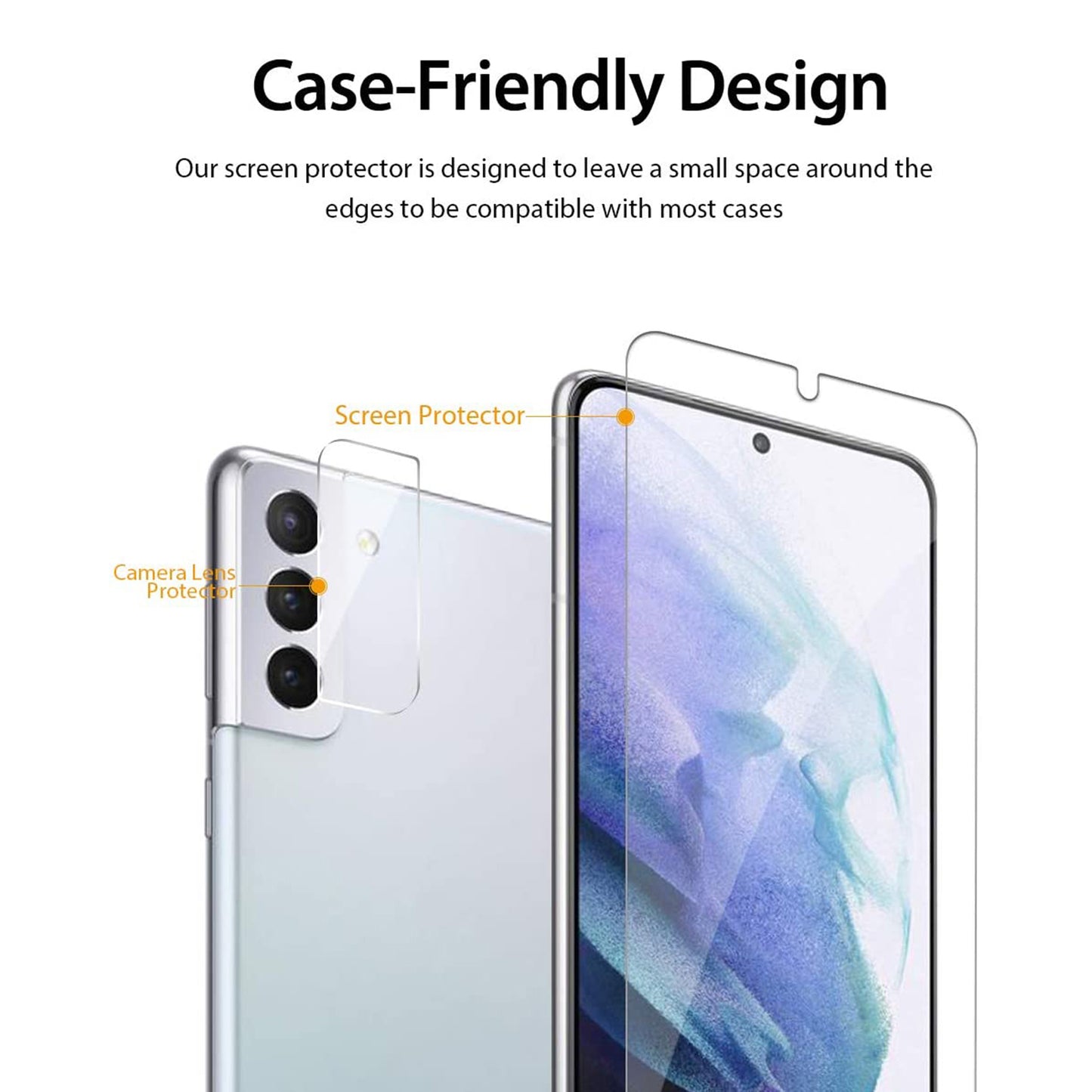 2.5D 9H Arc Edge Tempered Glass Screen Protector + Camera Lens Film Guard for Samsung Galaxy S21 4G/5G