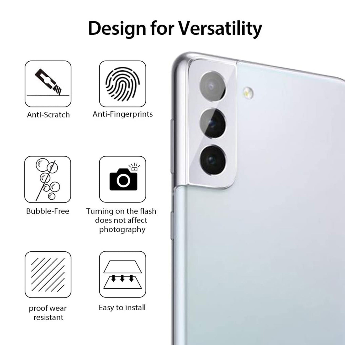 2.5D 9H Arc Edge Tempered Glass Screen Protector + Camera Lens Film Guard for Samsung Galaxy S21 4G/5G