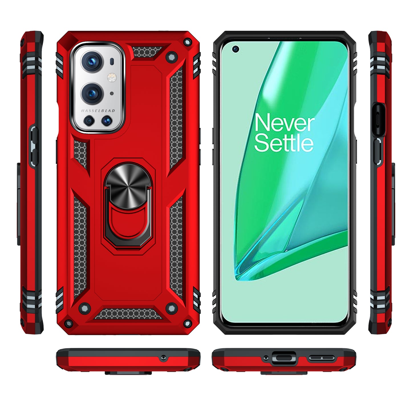 Dual Layer Tank Armor Hybrid Shockproof Soft TPU + Tough PC Back Cover with Kickstand Ring for OnePlus 9 Pro