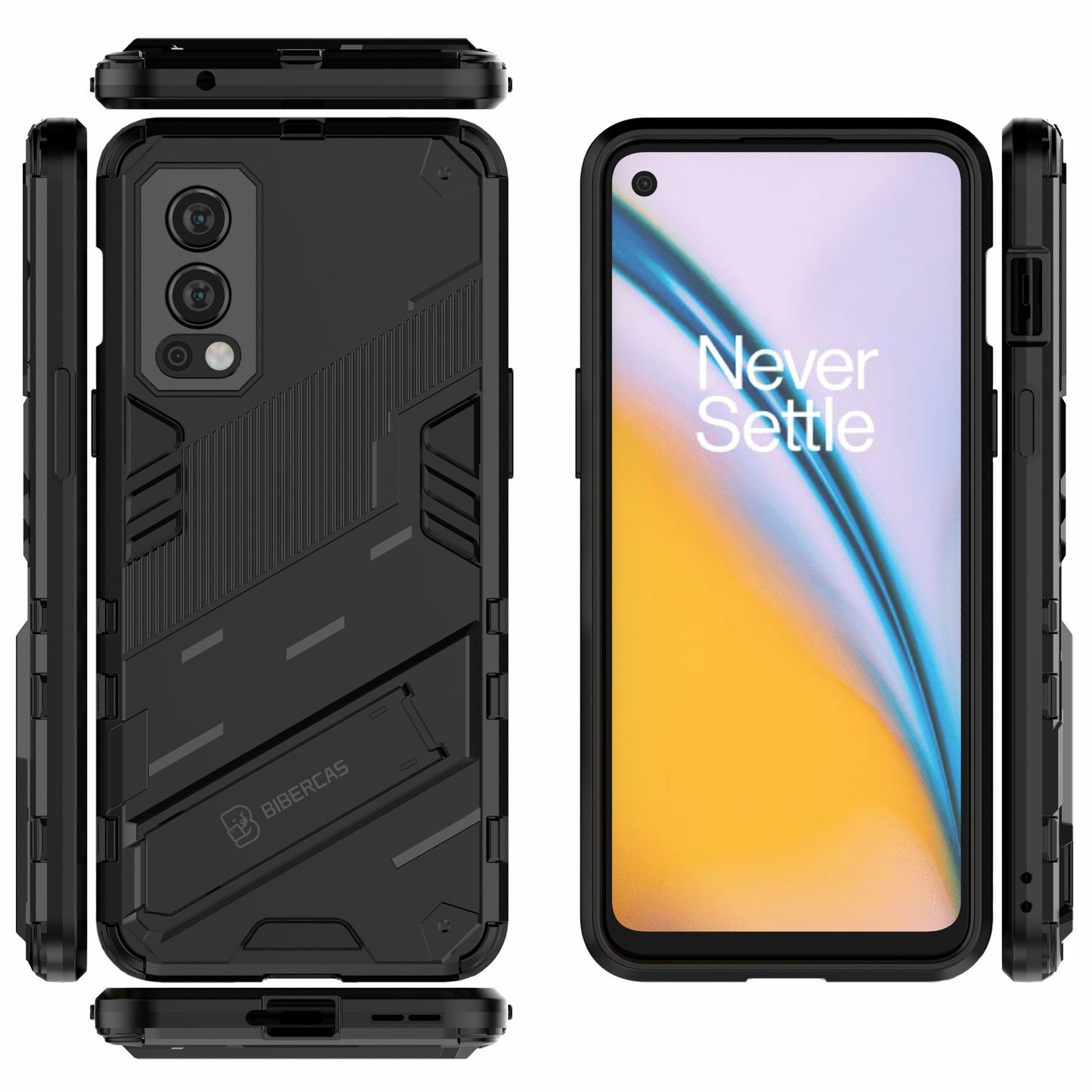 Full-Body Protection Slim Hard PC + Soft TPU Cover with Kickstand for OnePlus Nord 2 5G