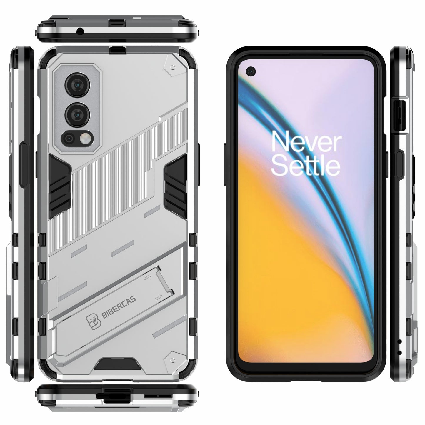 Full-Body Protection Slim Hard PC + Soft TPU Cover with Kickstand for OnePlus Nord 2 5G