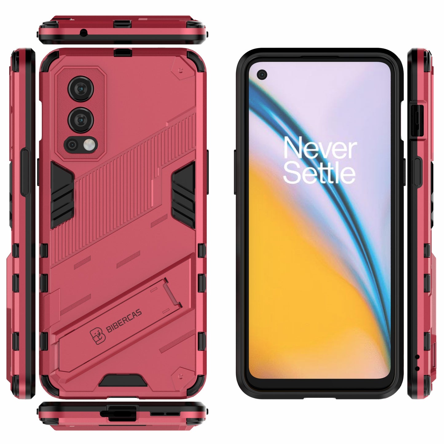Full-Body Protection Slim Hard PC + Soft TPU Cover with Kickstand for OnePlus Nord 2 5G