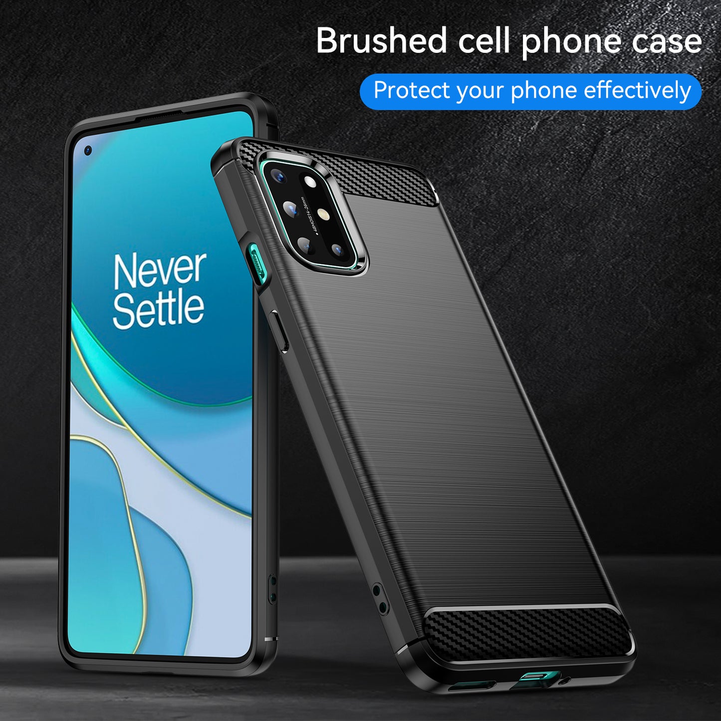 1.8mm Flexible Carbon Fiber Texture TPU Case Ultra Thin Anti-Fall Phone Cover with Brushed Surface for OnePlus 8T