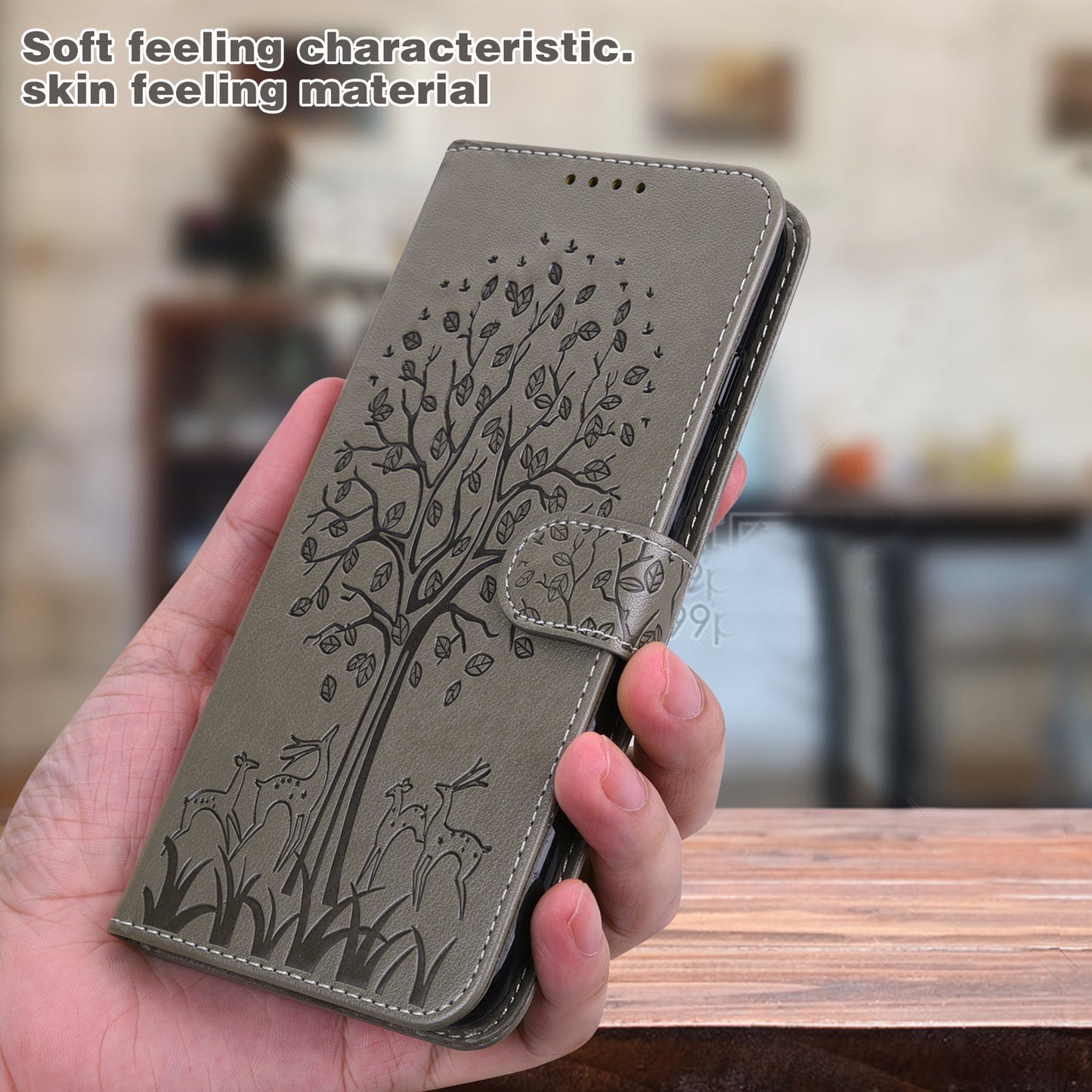 For OnePlus 10 Pro 5G Deer Tree Pattern Imprinted PU Leather Magnetic Flip Cover Stand Wallet Full-Body Protective Case