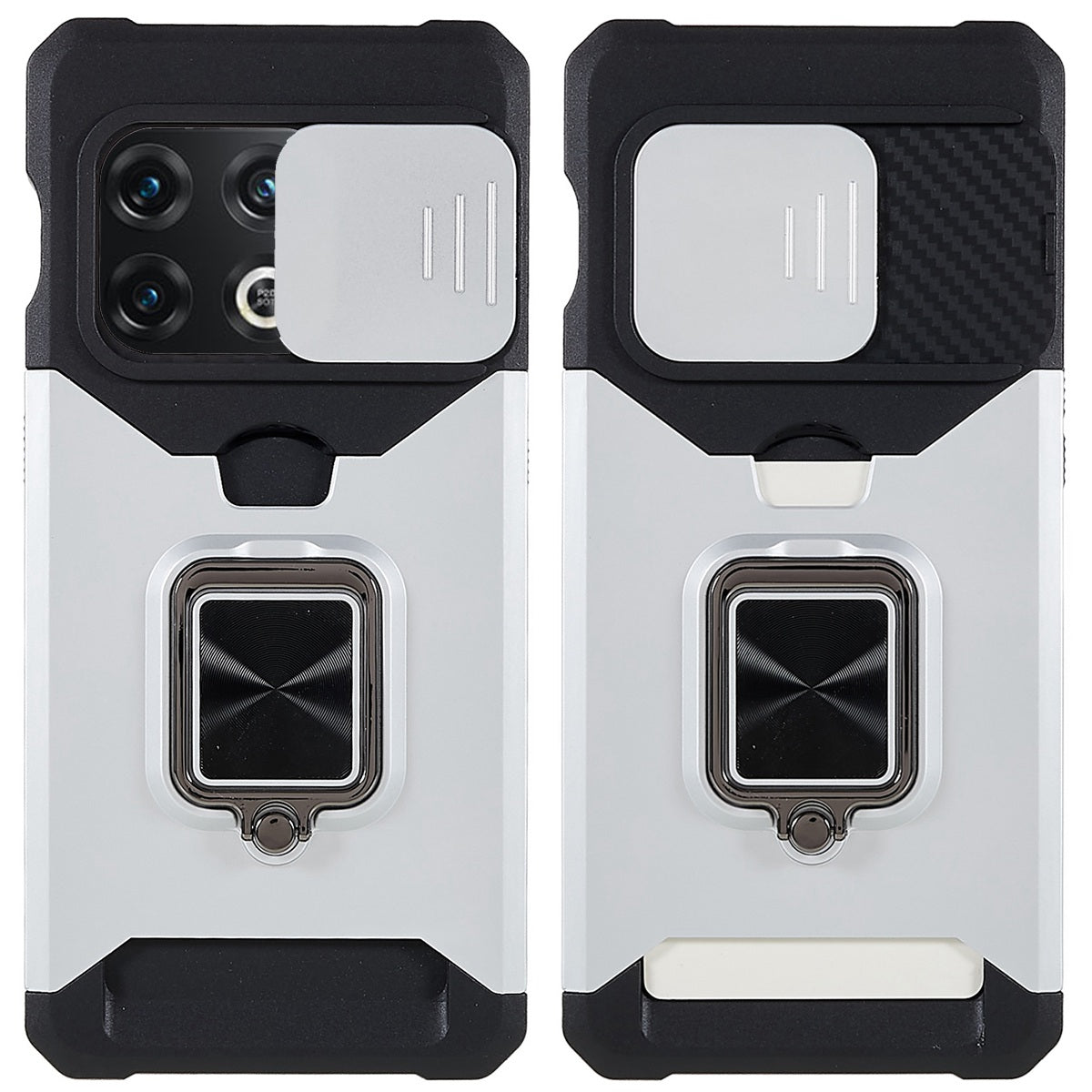 For OnePlus 10 Pro Wear-resistant PC + TPU Camera Slider Anti-drop Card Slot + Metal Kickstand Design Case