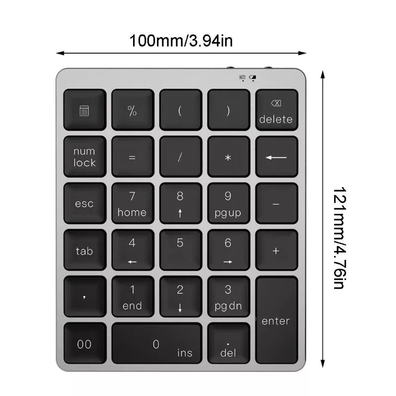 N960 28 Keys Rechargeable Bluetooth Numeric Keypad Aluminum Alloy Wireless Number Pad Portable Keyboard for PC Laptop
