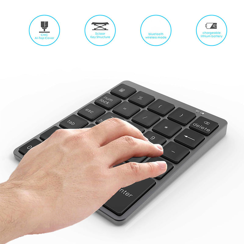 N960 28 Keys Rechargeable Bluetooth Numeric Keypad Aluminum Alloy Wireless Number Pad Portable Keyboard for PC Laptop