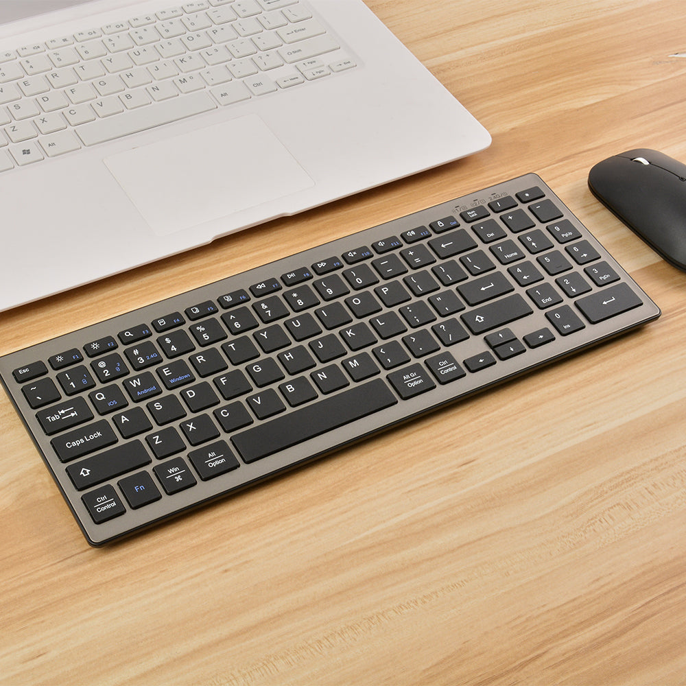 168 2.4G+Dual Bluetooth 95-Key Two Zones Battery Operated Wireless Keyboard for Apple Android Windows