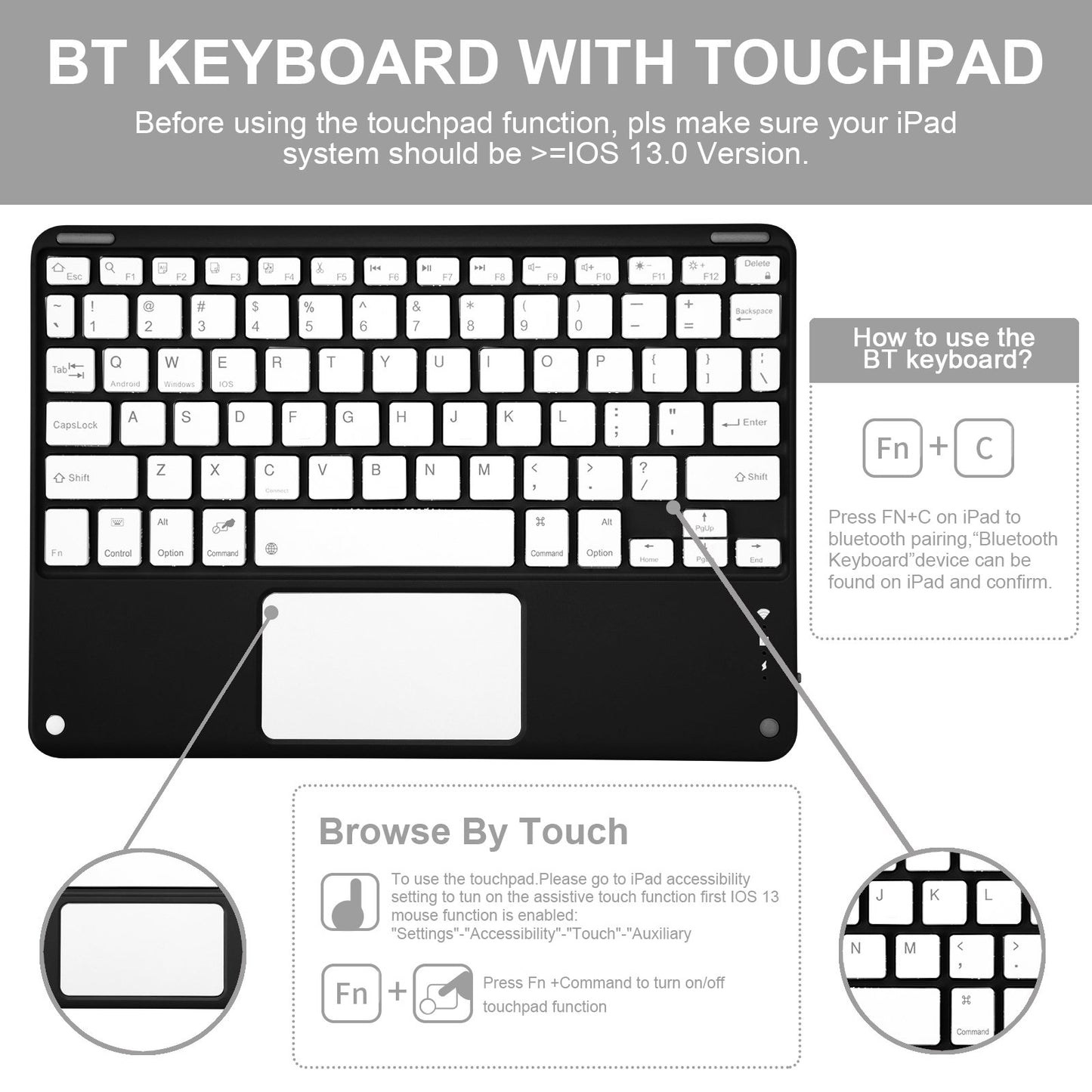 For iPad 9.7-inch (2017)/(2018)/Pro 9.7 inch (2016)/Air 2 Detachable X7 Bluetooth Keyboard Case with TouchPad Soft Leather Protective Case
