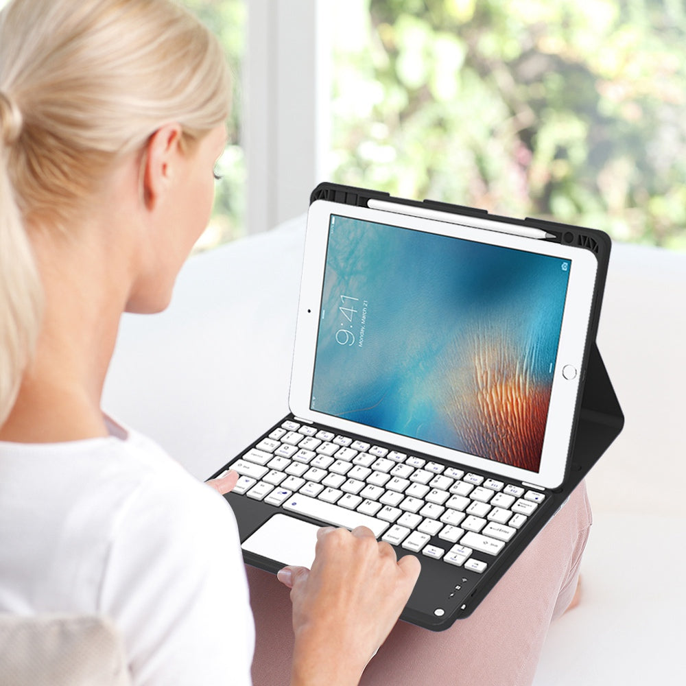 For iPad 9.7-inch (2017)/(2018)/Pro 9.7 inch (2016)/Air 2 Detachable X7 Bluetooth Keyboard Case with TouchPad Soft Leather Protective Case
