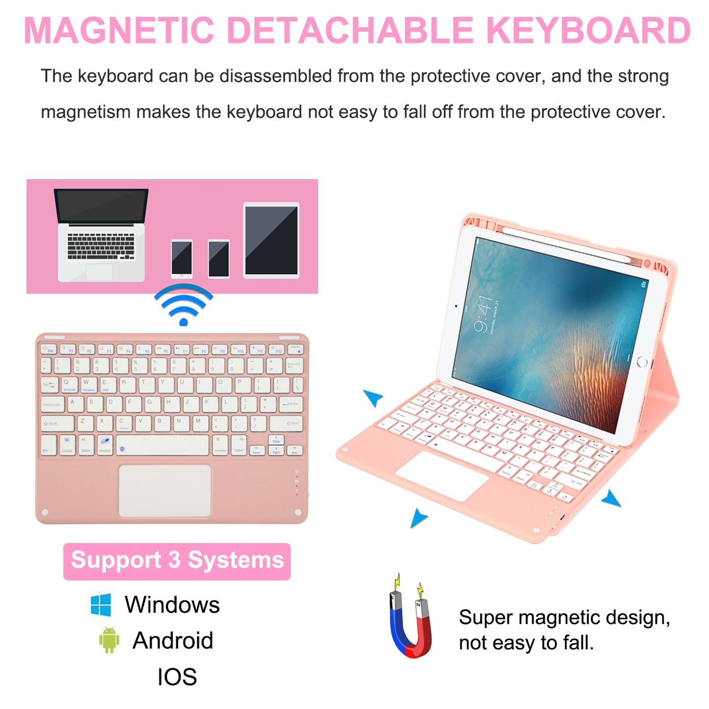 For iPad 9.7-inch (2017)/(2018)/Pro 9.7 inch (2016)/Air 2 Detachable X7 Bluetooth Keyboard Case with TouchPad Soft Leather Protective Case