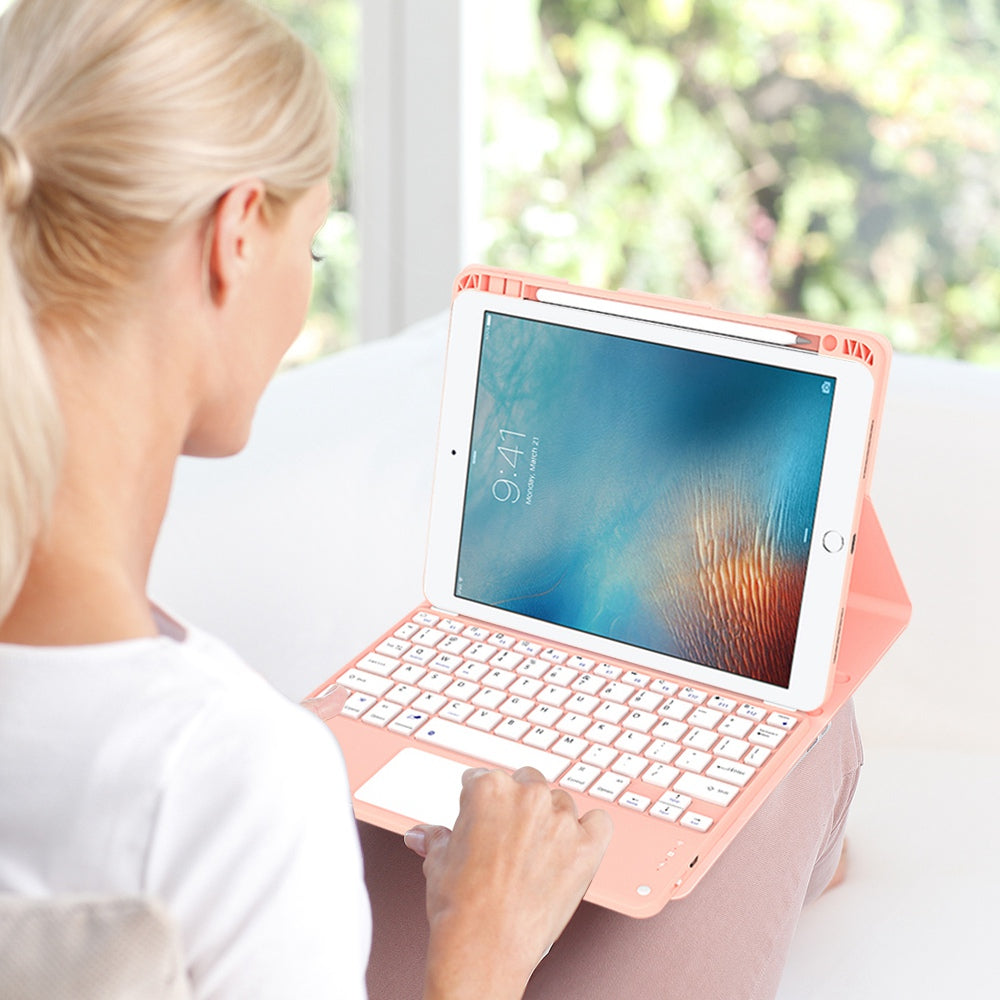 For iPad 9.7-inch (2017)/(2018)/Pro 9.7 inch (2016)/Air 2 Detachable X7 Bluetooth Keyboard Case with TouchPad Soft Leather Protective Case