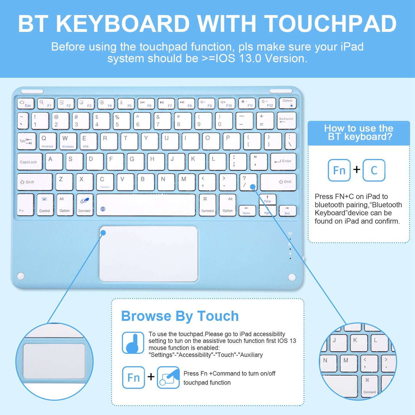 For iPad 9.7-inch (2017)/(2018)/Pro 9.7 inch (2016)/Air 2 Detachable X7 Bluetooth Keyboard Case with TouchPad Soft Leather Protective Case
