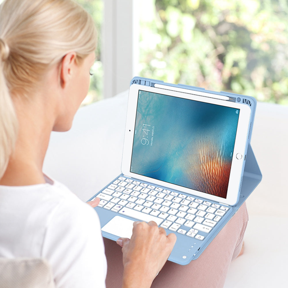 For iPad 9.7-inch (2017)/(2018)/Pro 9.7 inch (2016)/Air 2 Detachable X7 Bluetooth Keyboard Case with TouchPad Soft Leather Protective Case