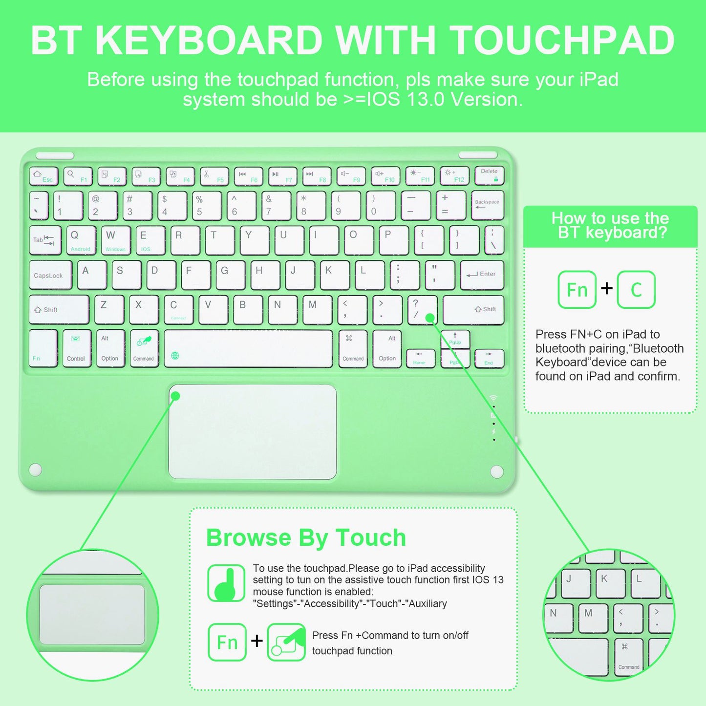 For iPad 9.7-inch (2017)/(2018)/Pro 9.7 inch (2016)/Air 2 Detachable X7 Bluetooth Keyboard Case with TouchPad Soft Leather Protective Case