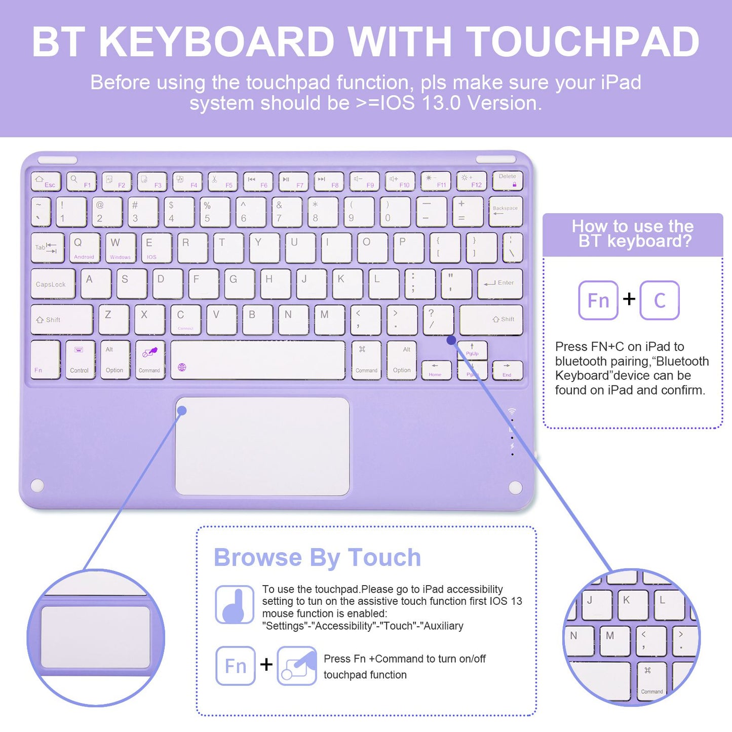 For iPad 9.7-inch (2017)/(2018)/Pro 9.7 inch (2016)/Air 2 Detachable X7 Bluetooth Keyboard Case with TouchPad Soft Leather Protective Case